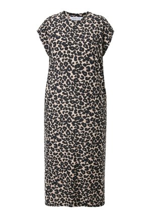 Leopardprint midi-jurk in een zachte stof. Heeft een ontspannen pasvorm met korte mouwen, een ronde halslijn en een rechte snit.