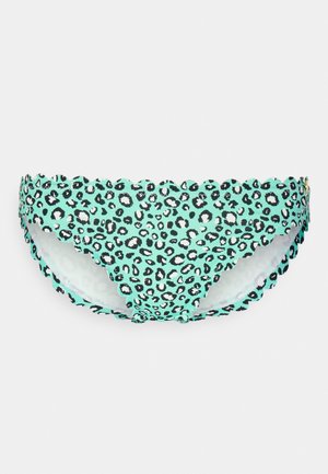 Mintgrøn leopardmønstret bikini-bund med bølgede kanter og sorte detaljer. Designet med et blødt, let materiale for optimal komfort.
