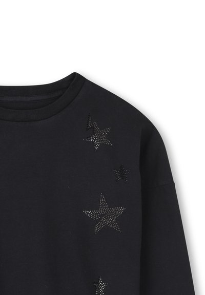Zwarte katoenen sweatshirt met stervormige versieringen van rhinestones aan de voorkant. Ronde halslijn met ribgebreide afwerking.