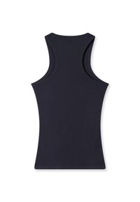 Navyfarbener, gerippter Tank-Top mit breiten Schulterträgern und einem runden Ausschnitt, mit einer figurschmeichelnden Passform und weichem Baumwolltextil.