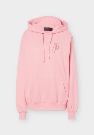 hele heleroosa kapuutsiga dressipluus esitasku ja väikese geomeetrilise logoga vasakul rinnal, millel on paelad ja soonilised mansetid.