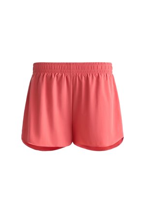 Korallefarbene Sportshorts aus leichtem Material, mit einem elastischen Bund und einem abgerundeten Saum für optimale Bewegungsfreiheit.