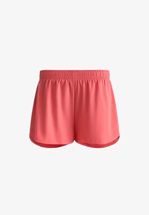 Korallefarbene Sportshorts aus leichtem Material, mit einem elastischen Bund und einem abgerundeten Saum für optimale Bewegungsfreiheit.