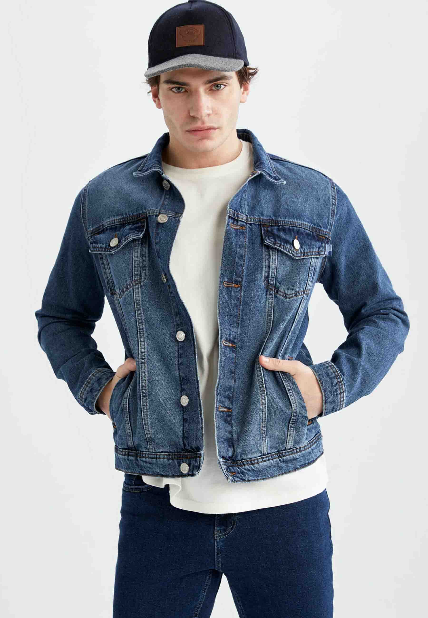 DeFacto SLIM FIT - Denim jacket - blue/dark blue - Zalando.de