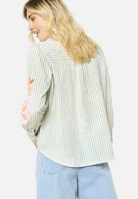 LolaLiza EMBROIDERED STRIPED - Button-down blouse - khaki mint