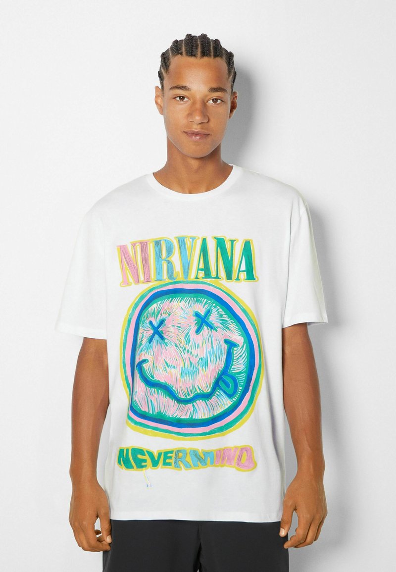 Bershka SHORT SLEEVE NIRVANA TShirt print off white/offwhite