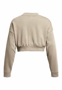 Zkrácená mikina ve světle béžové barvě, s dlouhými rukávy, kulatým výstřihem a elastickým lemem pro pohodlné nošení. Hladká textura a ležérní design.
