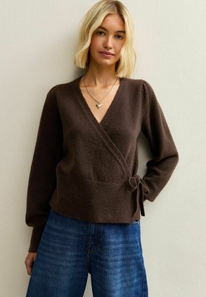 PUFF SLEEVE WRAP - Pullover - dark brown