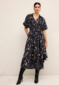 Next PUFF SLEEVE MIDI - REGULAR FIT - Skjortekjole - navy blue scene print