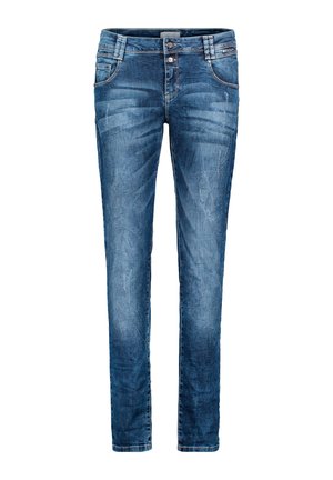 Slim-fit denim jeans in donkerblauw, met vervaagde accenten, vijf zakken en knoopsluiting. Gemaakt van katoen met een lichte rek.