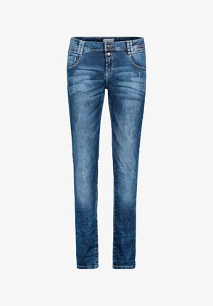Slim-fit denim jeans in donkerblauw, met vervaagde accenten, vijf zakken en knoopsluiting. Gemaakt van katoen met een lichte rek.
