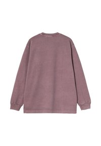 Oversized, długi sweatshirt z długim rękawem w stonowanym mauve, wykonany z miękkiej mieszanki bawełny, wyróżniający się luźnym krojem i ściągaczami przy rękawach.