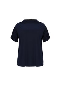 Navyblauw T-shirt met korte mouwen en ronde hals, gemaakt van een gladde stof met een losse pasvorm onder de mouwen en een ontspannen silhouet.