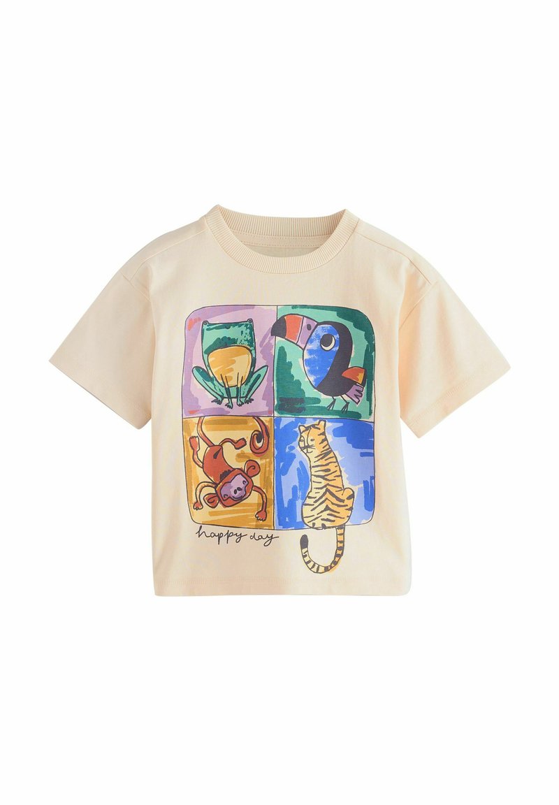 Next REGULAR FIT - SHORT SLEEVE GRAPHIC  - Printtipaita - ecru safari animal print