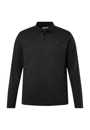 Langsleeve polo shirt in effen zwarte katoen. Voorzien van een klassieke kraag, een drieknoopsluiting en een subtiele logo op de borst.