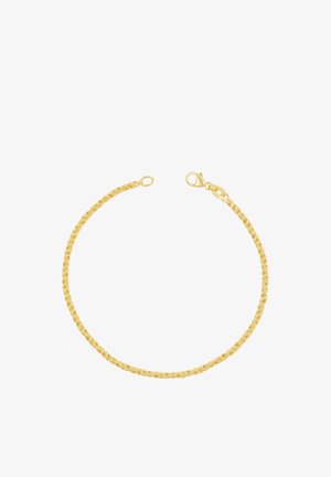 Collana con catena a corda intrecciata oro con chiusura a moschettone su sfondo bianco.