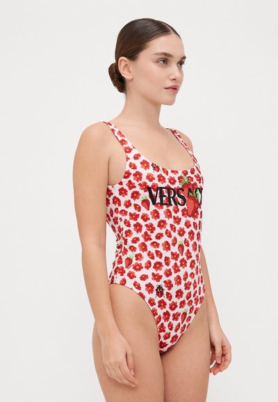 Versace SWIM ONE PIECE VITA REVERSIBLE STRAWBERRY GARDEN BAROCCO STRIPES PRINT - Kopalke - white/red