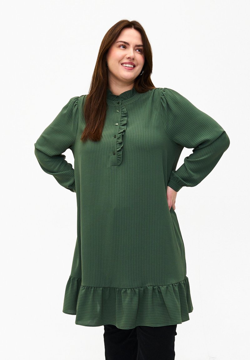 Zizzi WITH RUFFLE DETAILS - Dnevna haljina - cilantro stripe