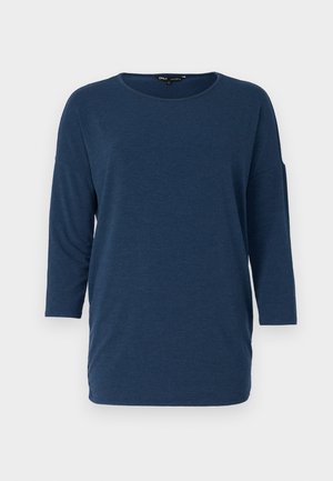 Marineblå, langærmet bluse med rund halsudskæring og afslappet pasform. Blødt, struktureret stof; har sidesplitter i kanten for øget bevægelsesfrihed.