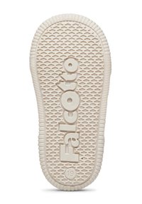 Suola in gomma Falcotto di colore bianco sporco con superficie testurizzata e decorata, e marchio in rilievo. Presenta motivi circolari e a forma di diamante.