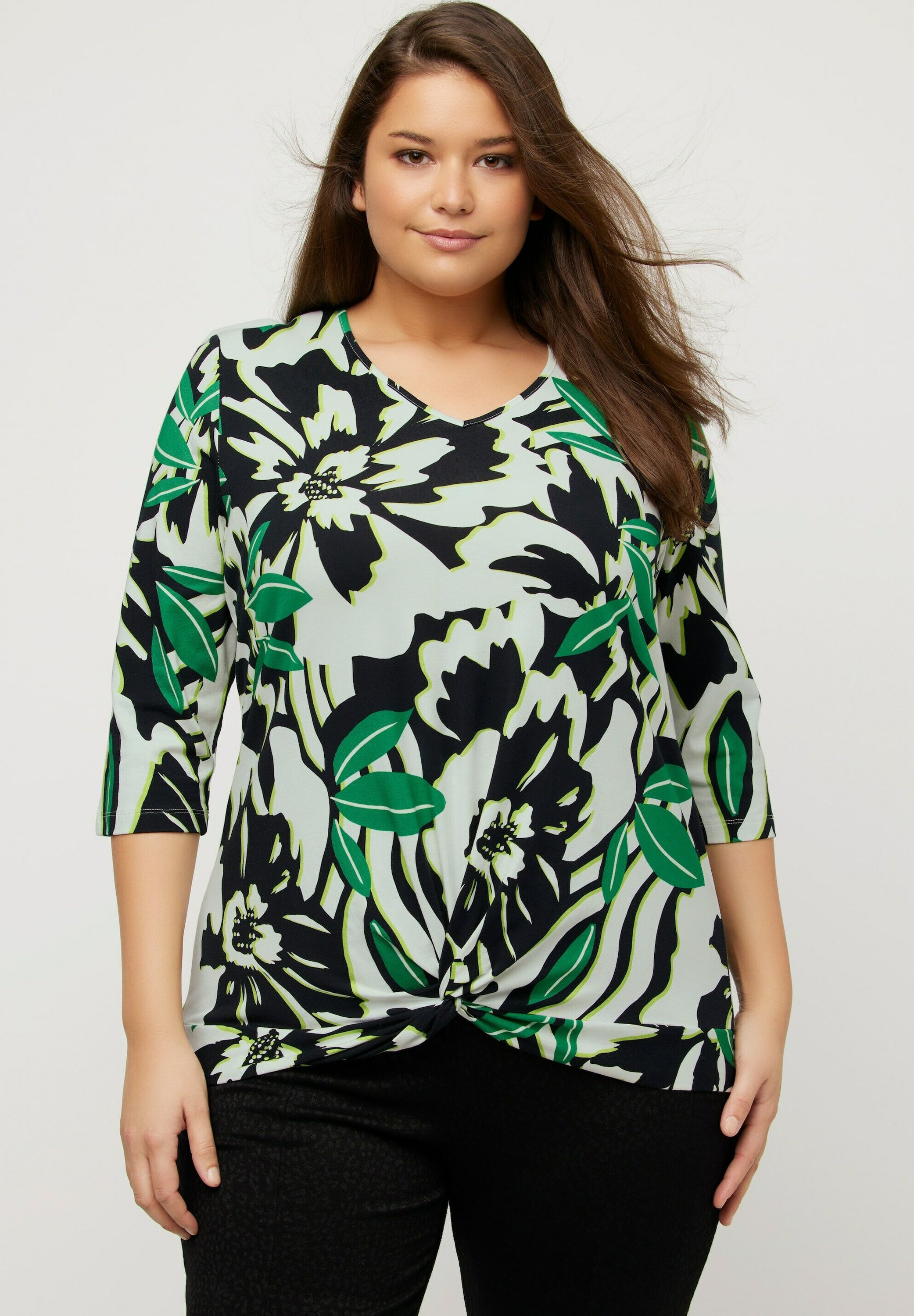 ULLA POPKEN Maglietta Donna Scollo A V Maniche Lunghe – Morbida E Slim Fit Per Un Look Casual