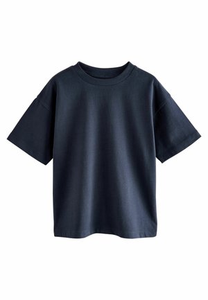 Navyblauwe katoenen T-shirt met een ronde halslijn, korte mouwen en een relaxte pasvorm. Soepele textuur zonder patronen of accenten.