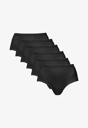 Zwarte hooggerimpte onderbroek, katoenmix, geribbeld textuur, set van vijf stuks, elastische tailleband, geen zichtbare patronen of hardware.