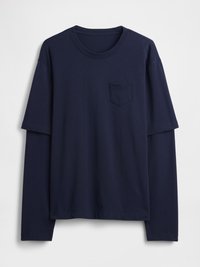 GAP SANDY LIANG ADULT HEAVYWEIGHT ORGANIC COTTON LAYERED T-SHIRT - Langarmshirt - navy uniform