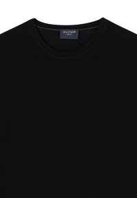 Black crew neck sweater with a small "OLYMP Casual" label sewn inside the collar.