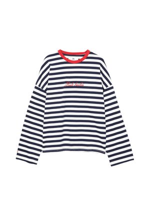 PULL&BEAR, OVERSIZE STRIPED SLOGAN T-SHIRT - Long-sleeved top - white