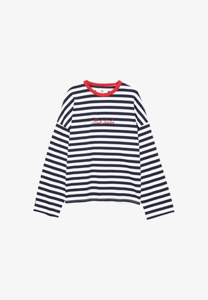 PULL&BEAR, OVERSIZE STRIPED SLOGAN T-SHIRT - Long-sleeved top - white