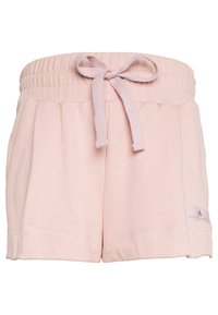Světlé růžové bavlněné šortky s elastickým pasem a šňůrkou na stažení. Mají boční kapsy a malou nášivku loga na dolní straně.