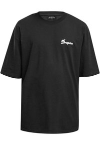 Must svart puuvillane t-särk lühikeste varrukatega, ümmargune kaelus. Vasakul rinnal on väike valge "Dropsize" logo. Lihtne ja ilma kaunistusteta disain.