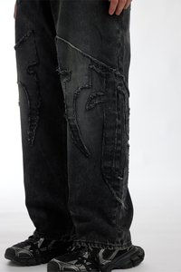 FAVELA FABRIC PATCH UNISEX - Ohlapne kavbojke - black washed