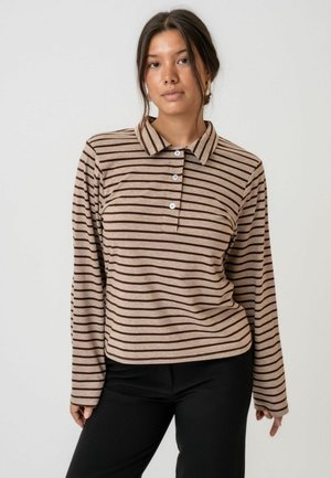 Bluză polo - beige brown stripes