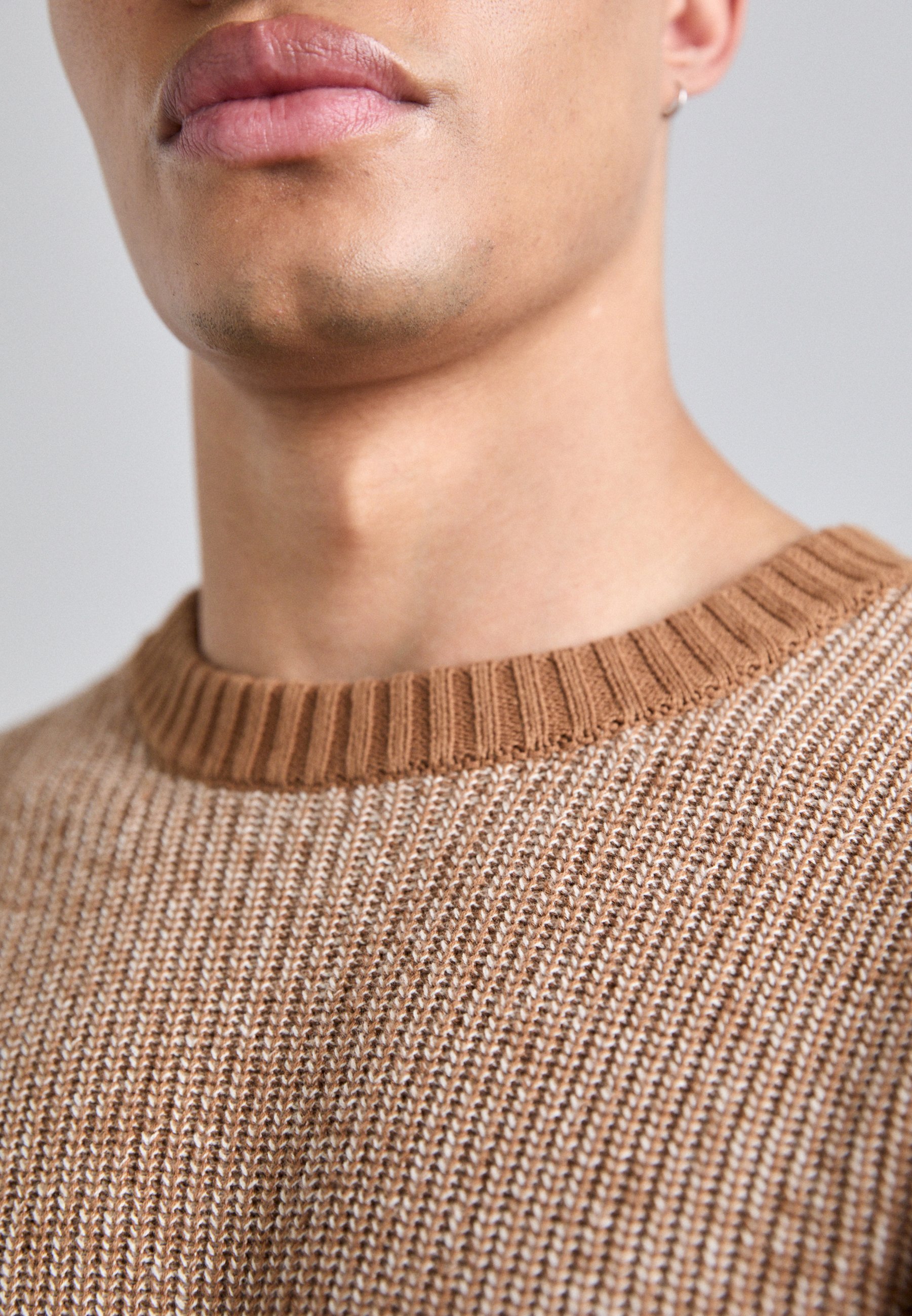 KNITID CASHMERE BLEND MIX RIB CREW - Jumper - mochaccino/full