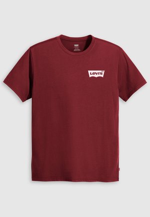 T-shirt en coton bordeaux à manches courtes, avec un col rond et un logo Levi's blanc sur la poitrine gauche. Texture lisse, coupe standard.