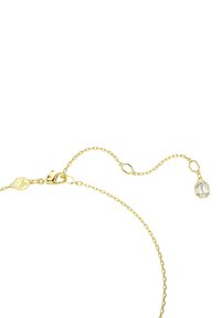 Guldkædearmbånd med en kræftlås, justerbar længde og en geometrisk charme med en klar stenaccent.