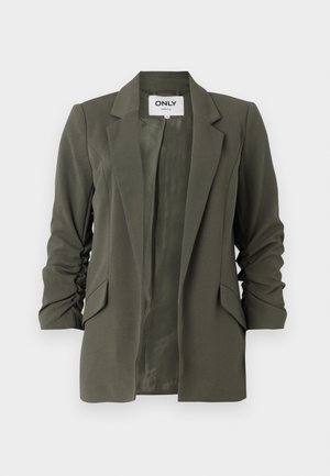 Olivengrønn blazer laget av mykt stoff, med snipper, to frontlommer og lett rynkede ermer for en avslappet passform.