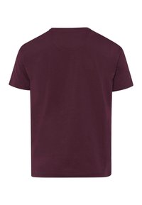 T-shirt bordeaux a maniche corte realizzato in cotone, con scollo rotondo, linee pulite e una texture liscia, senza loghi o motivi visibili.