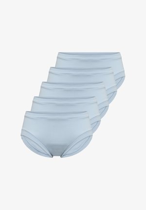 Light blue cotton panties, five-pack, featuring an elastic waistband and smooth texture, with minimalist design and no visible patterns.