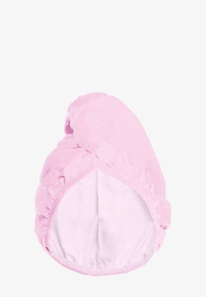 Bandeau pour cheveux en tissu rose doux avec bords élastiques, conçu pour sécuriser et couvrir les cheveux, présenté sur un fond blanc uni.