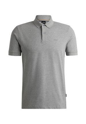 Grijze polo met een gladde katoen, een klassieke kraag, een sluiting met drie knopen en een klein geborduurd logo op de linkerborst.