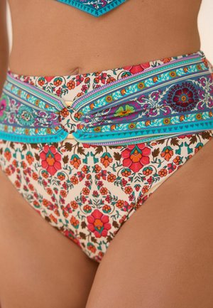 HIGH WAIST HIGH LEG BELTED - Spodní díl bikin - ecru aqua paisley