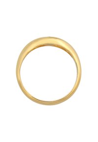 Guldring med en slät, polerad yta. Rund form, enhetlig tjocklek, glansig finish, inga utsmyckningar eller mönster.