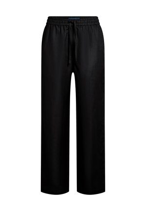 Svarte løstsittende bukser med elastisk midjebånd og snøring, rette ben, egnet for fritids- eller treningsbruk.