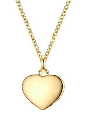 Goldheart-Anhänger Halskette an einer Kette. Glatte, reflektierende Oberfläche mit einer markanten Herzform. Keine zusätzlichen Muster oder Hardware-Details.