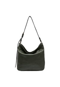Sac hobo en cuir vert avec un design doux et courbé, doté d'une seule sangle ajustable et d'un logo subtil à l'avant.