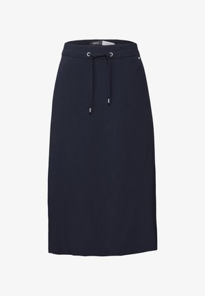 Marineblauwe elastische taille rok met koordsluiting, met een gladde textuur en een rechte snit, geschikt voor casual kleding.