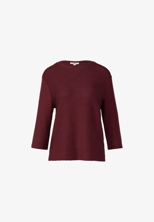 Burgunderfarbenes Oberteil mit Dreiviertelärmeln und strukturiertem, geripptem Design. Verfügt über einen runden Halsausschnitt und eine lockere Passform für Komfort.